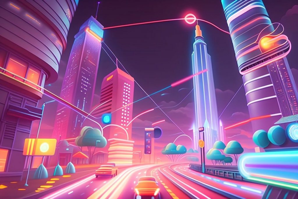 Futuristic Smart City with connected buildings 